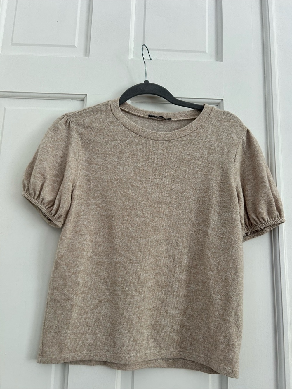 Zara Short Puff Sleeve Knit Top - Taupe